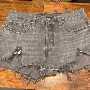 Levi's 501  Charcoal/ Black  Distressed Jean Shorts